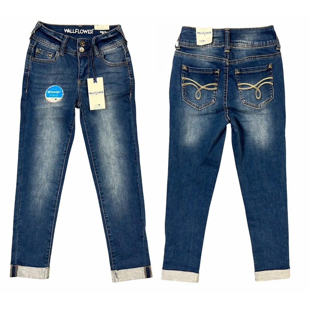 WallFlower Crop Jeans Size 0/24 Blue Ultra Fit Stretch Cuffed Denim 23.5" Crop‎